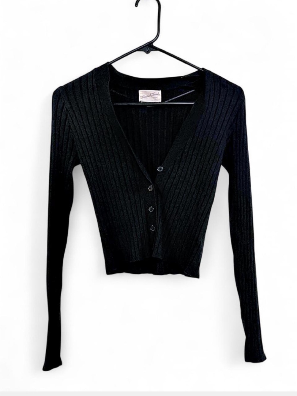 Black Ribbed Button Cardigan - Picture 6 of 7